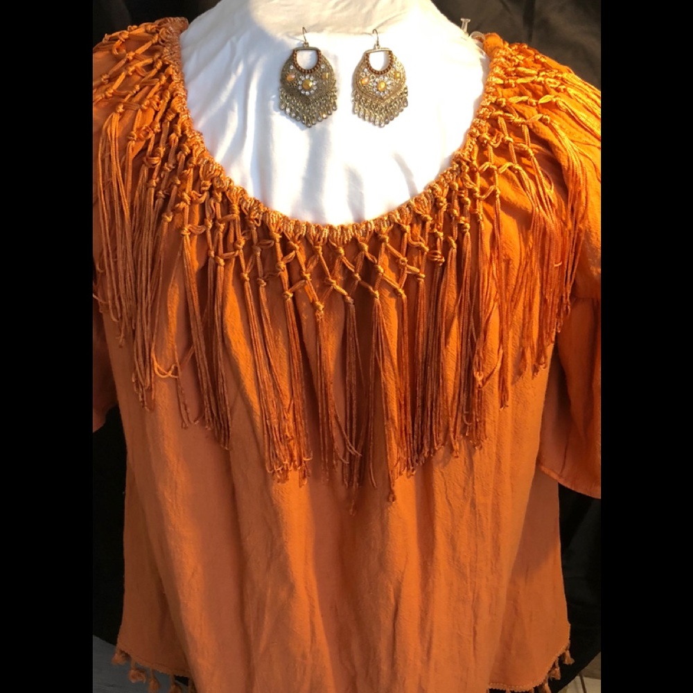 Umgee Boho Tera Cotta Fringe Tassel dress/shirt